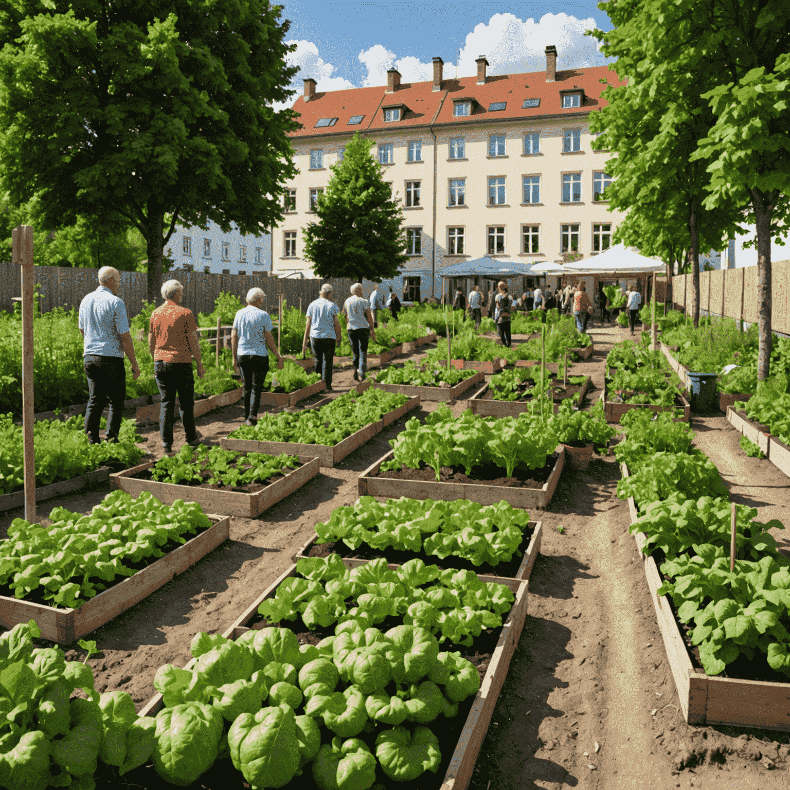 Gemeinschaftsgarten in München mit Bewohnern, die gemeinsam Gemüse anbauen