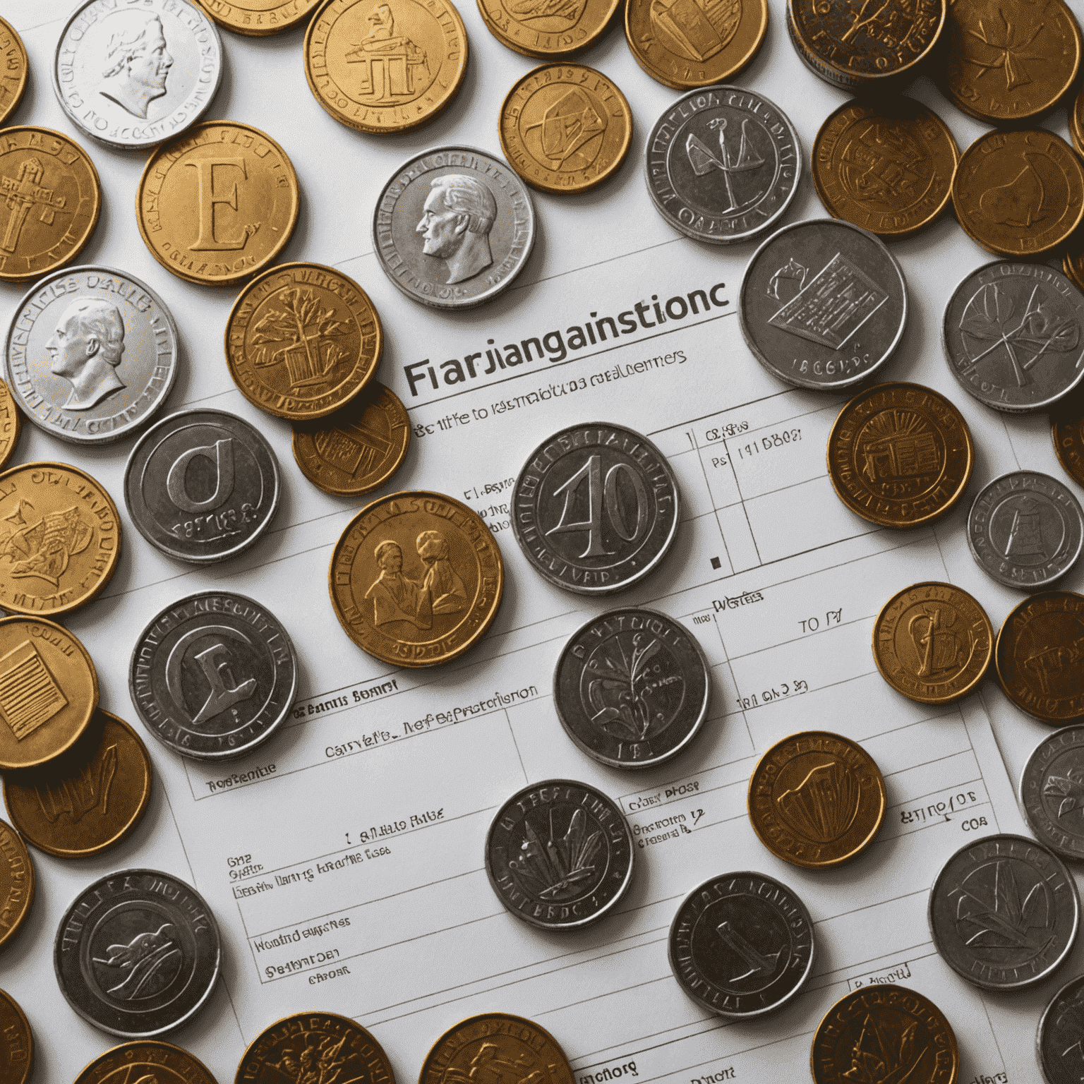 Verschiedene Finanzierungsmöglichkeiten dargestellt durch Münzen, Schecks und digitale Zahlungssymbole
