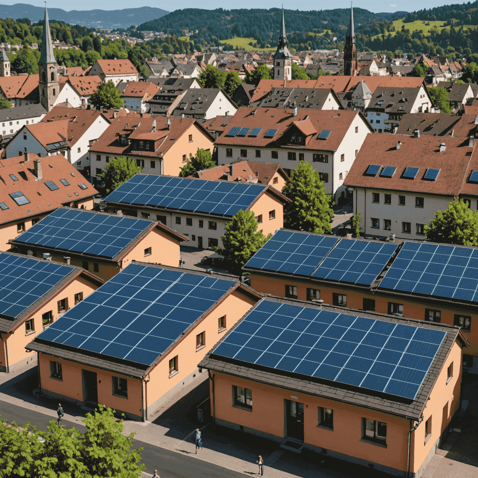 Solarpanels auf Dächern in Freiburg und Bürger bei einer Informationsveranstaltung